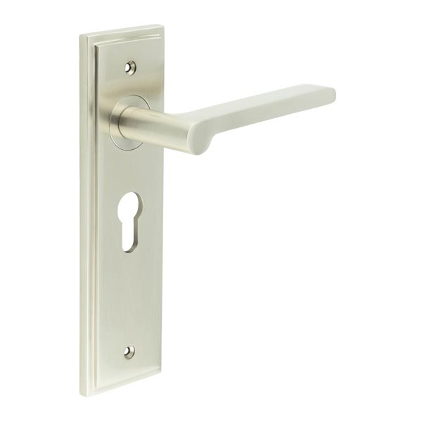 Fitzrovia Door Handle Euro Backplate Satin Nickel