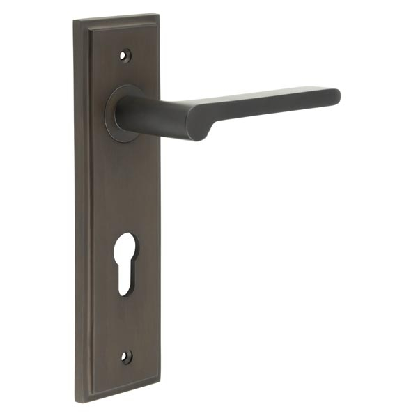 Fitzrovia Door Handle Din Euro Backplate Dark Bronze