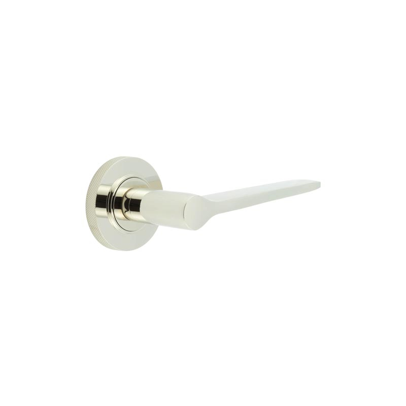 Knightsbridge Door Handle on Knurled Rose Polished Nickel