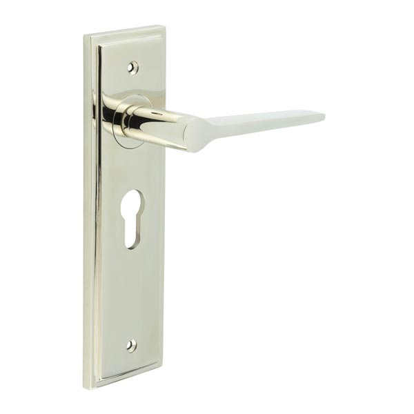 Knightbridge Door Handle Euro Backplate Polished Nickel