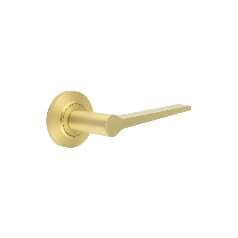 Knightsbridge Door Handle on Chamfered Rose Satin Brass