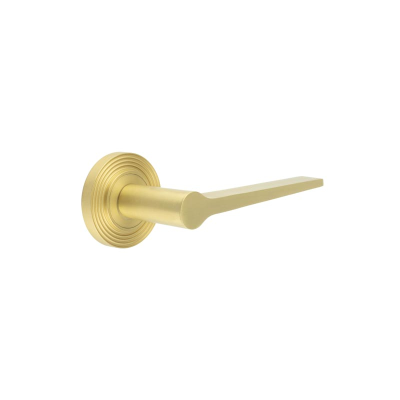 Knightsbridge Door Handle on Reeded Rose Satin Brass