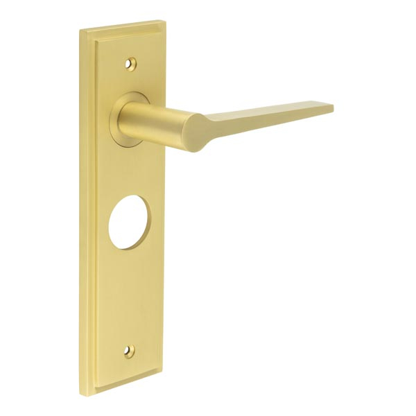 Knightbridge Door Handle Bathroom Backplate Satin Brass