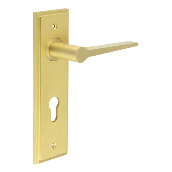 Knightbridge Door Handle Euro Backplate Satin Brass