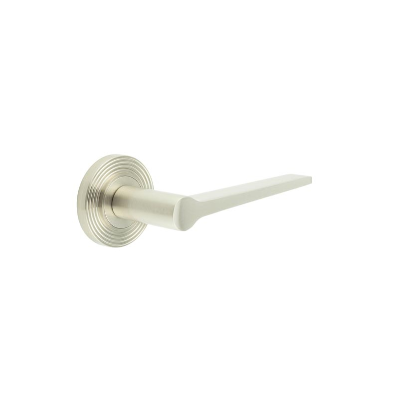 Knightsbridge Door Handle on Reeded Rose Satin Nickel