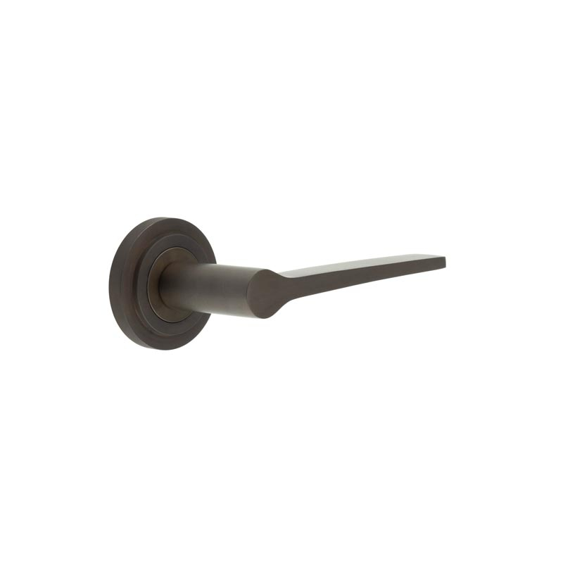 Knightsbridge Door Handle on Stepped Rose Dark Bronze