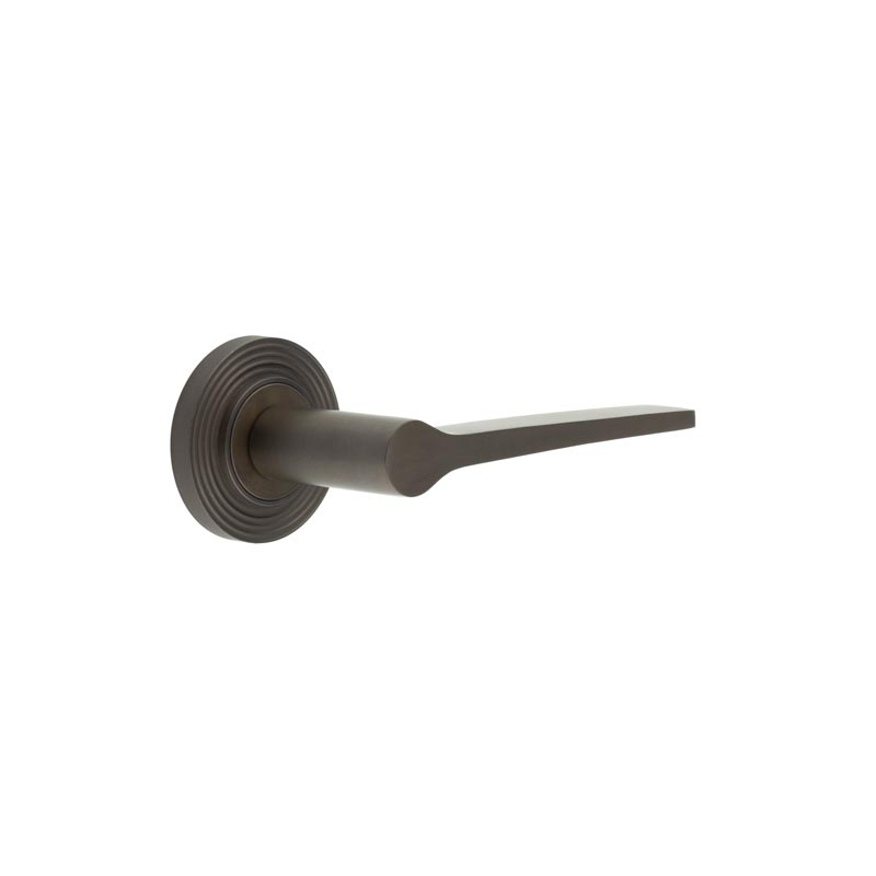 Knightsbridge Door Handle on Reeded Rose Dark Bronze