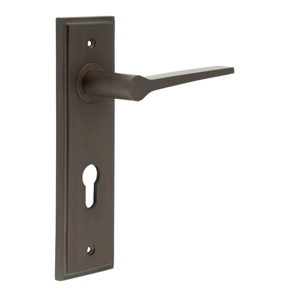 Knightbridge Door Handle Din Euro Backplate Dark Bronze