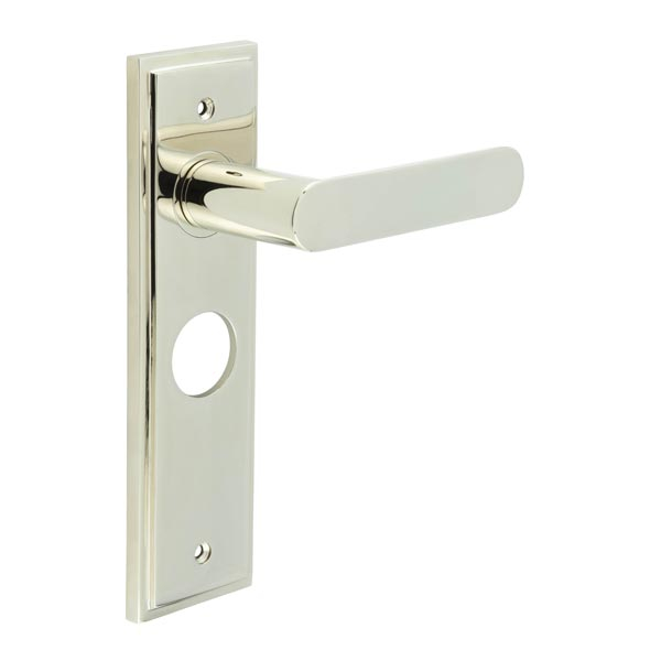 Kensington Door Handle Bathroom Backplate Polished Nickel