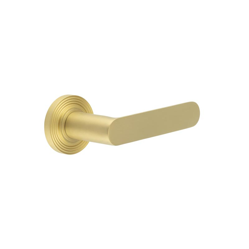 Kensington Door Handles Reeded Rose Satin Brass