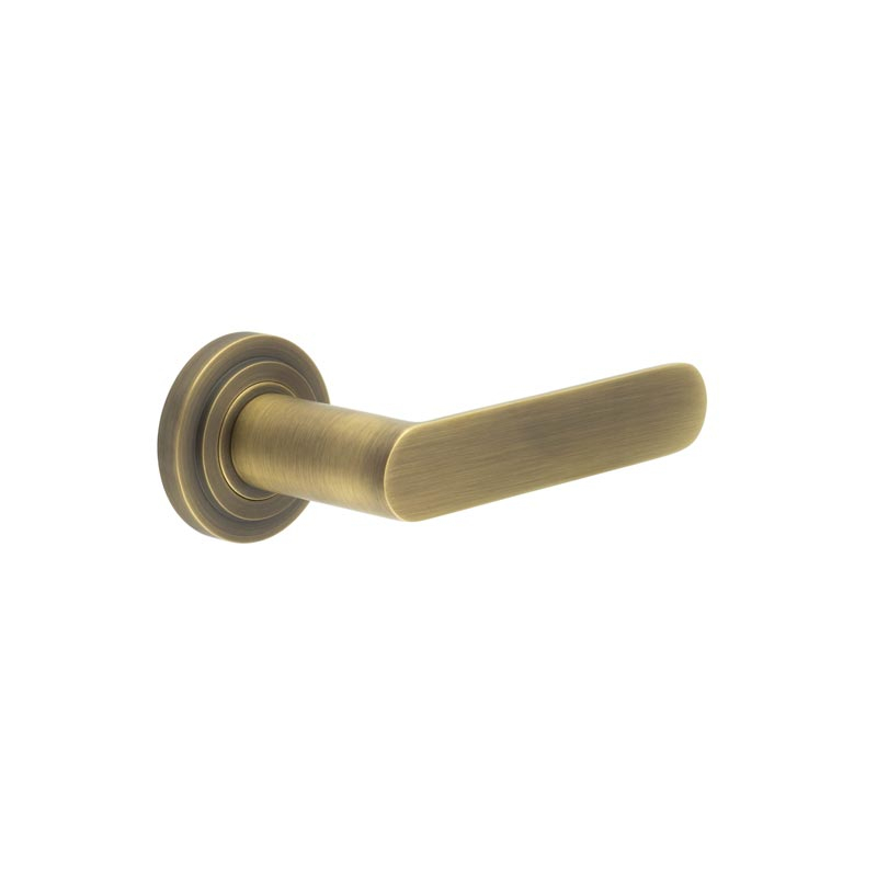 Kensington Door Handles Stepped Rose Antique Brass