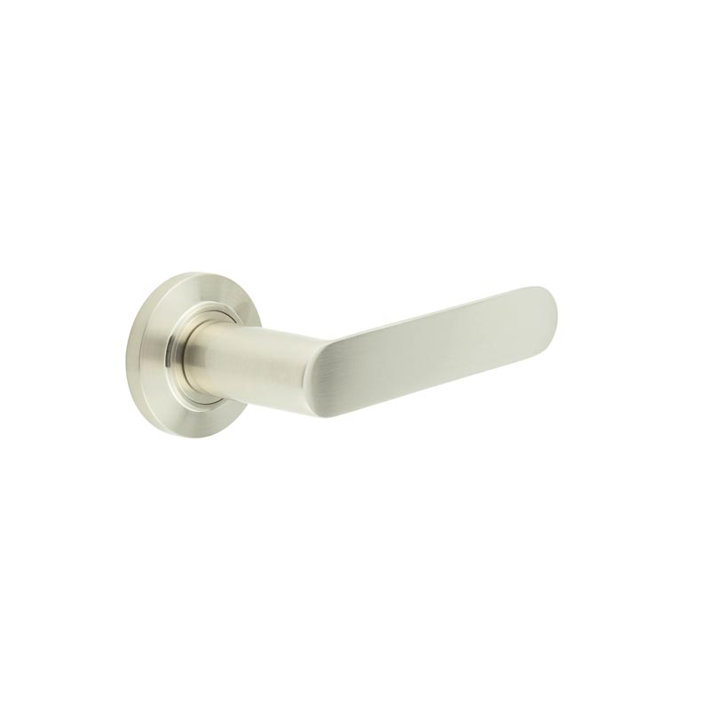 Kensington Door Handles Chamfered Rose Satin Nickel