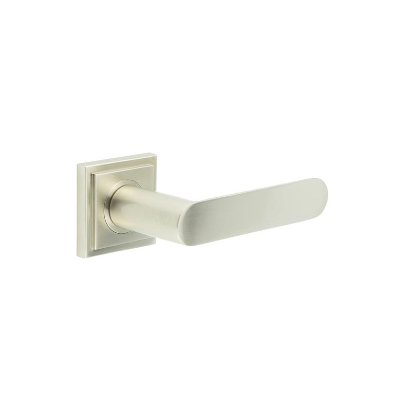 Kensington Door Handles Square Stepped Rose Satin Nickel