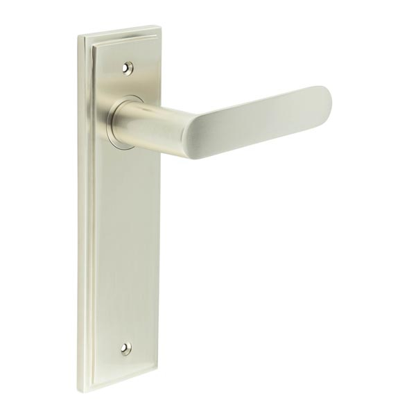 Kensington Door Handle Latch Backplate Satin Nickel