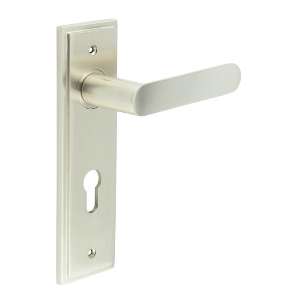 Kensington Door Handle Din Euro Backplate Satin Nickel