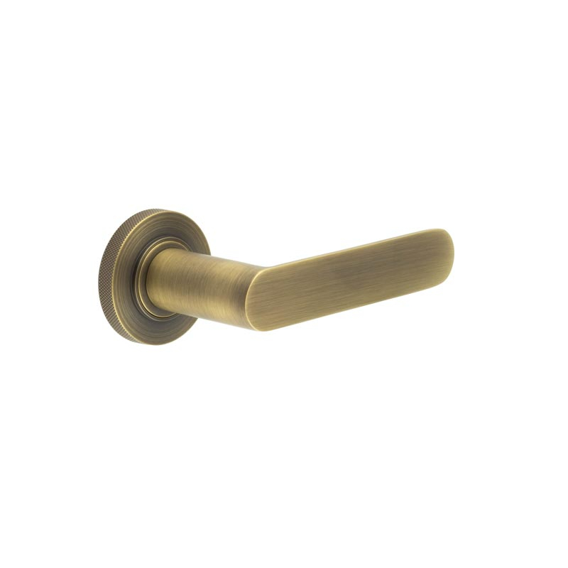 Kensington Door Handles Knurled Rose Antique Brass