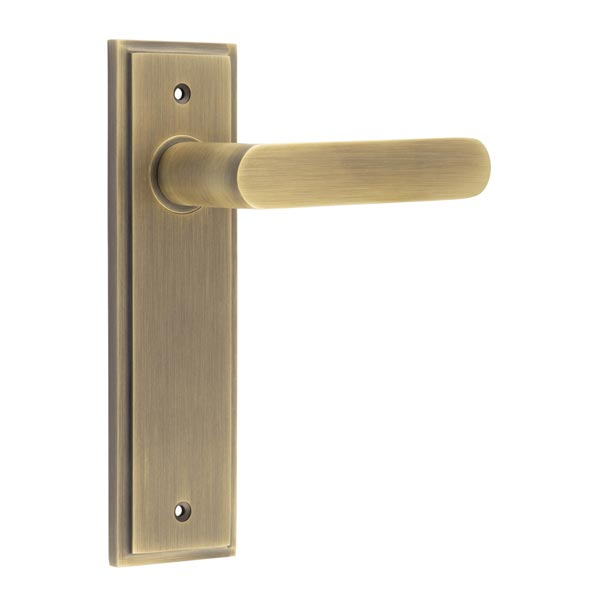 Kensington Door Handle Latch Backplate Antique Brass