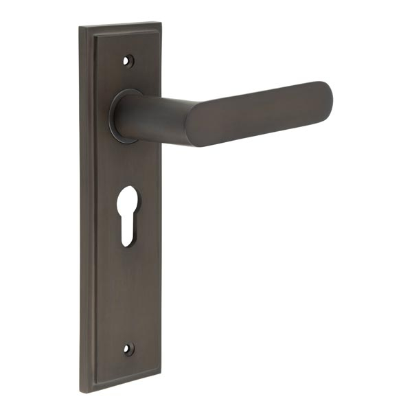 Kensington Door Handle Euro Backplate Dark Bronze