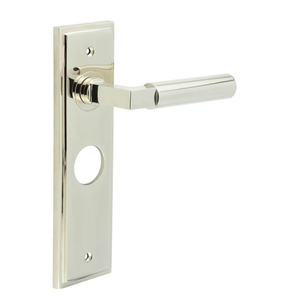 Westminster Door Handle Bathroom Backplate Polished Nickel