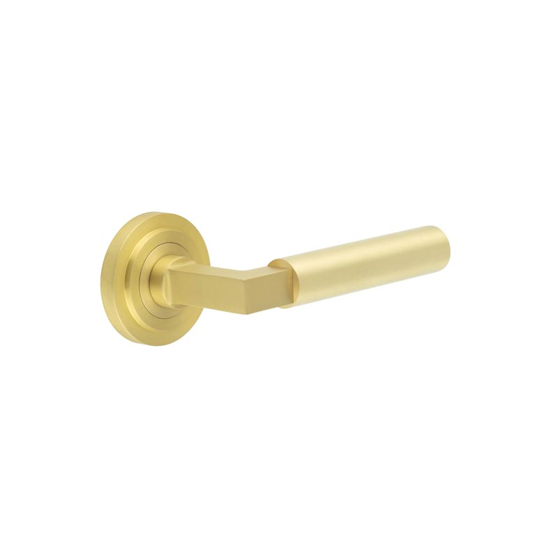 Westminster Door Handles Stepped Rose Satin Brass