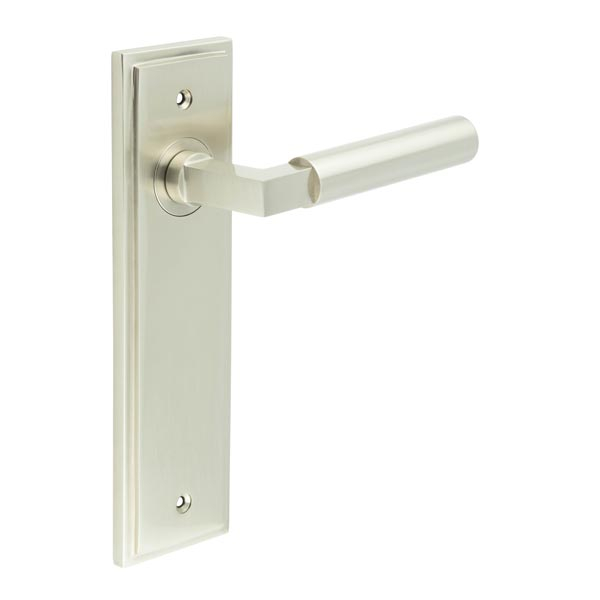 Westminster Door Handle Latch Backplate Satin Nickel