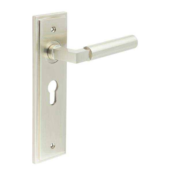 Westminster Door Handle Euro Backplate Satin Nickel