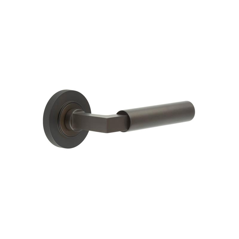 Westminster Door Handle on Knurled Rose Dark Bronze