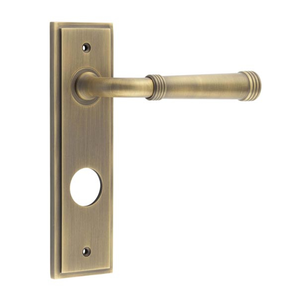 Highgate Door Handle Din Bathroom Backplate Antique Brass