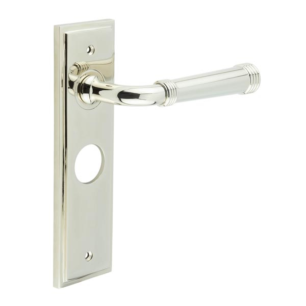 Highgate Door Handle Bathroom Backplate Polished Nickel