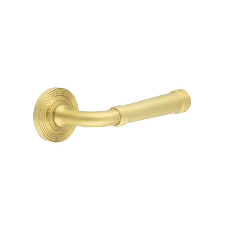 Highgate Door Handles Reeded Rose Satin Brass