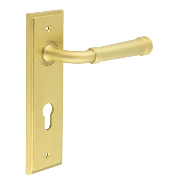 Highgate Door Handle Din Euro Backplate Satin Brass