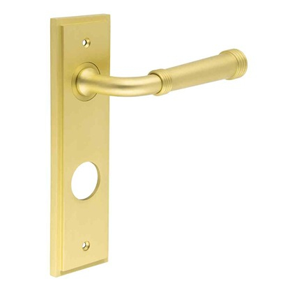 Highgate Door Handle Din Bathroom Backplate Satin Brass