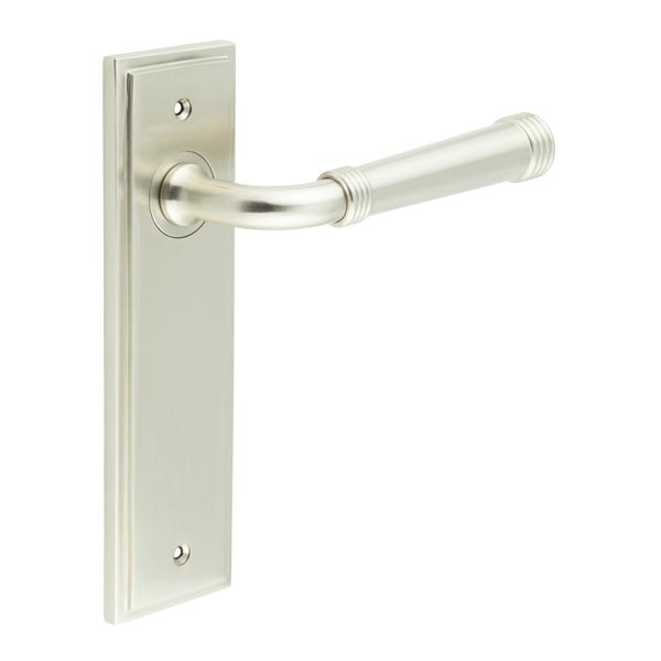 Highgate Door Handle Latch Backplate Satin Nickel