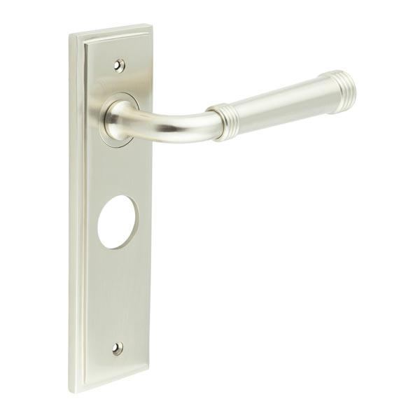 Highgate Door Handle Bathroom Backplate Satin Nickel