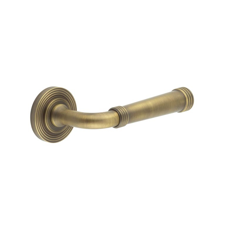 Highgate Door Handles Reeded Rose Antique Brass