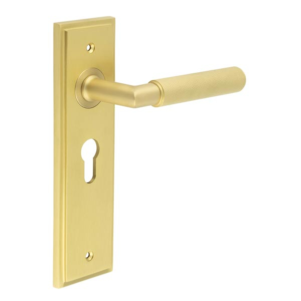 Piccadilly Door Handle Euro Backplate Satin Brass