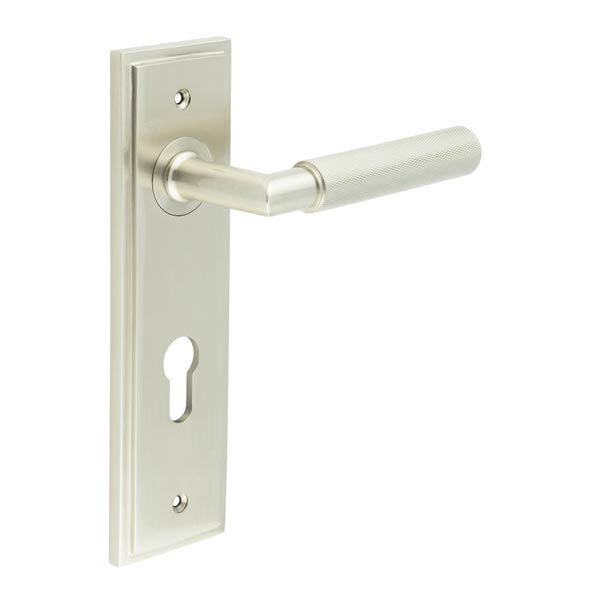 Piccadilly Door Handle Din Euro Backplate Satin Nickel