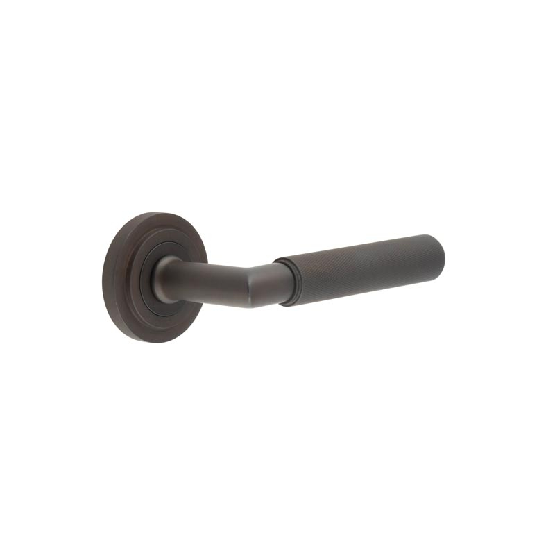 Piccadilly Door Handle on Stepped Rose Dark Bronze