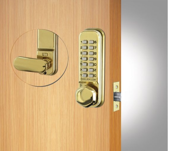 CODELOCKS Mechanical Digital Locks 200 series Mortice Latch Hold open PVD Polished Brass