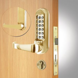 CODELOCKS 520 Mechanical Digital Lock 500 series with Anti-Panic Mort.Lock D/Cyl PVD Polished Brass