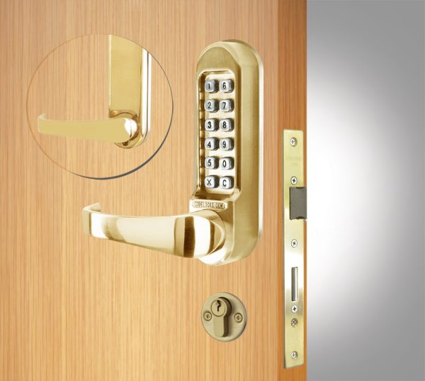 CODELOCKS 520 Mechanical Digital Lock 500 series with Anti-Panic Mort.Lock D/Cyl PVD Polished Brass