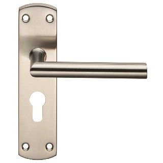 CARLISLE BRASS - CSLP1162E-SSS STEELWORX MITRED CSL LEVER ON BACKPLATE - LOCK EURO PROFILE 47.5MM C/C (172 X 44MM) - POLISHED -SATIN