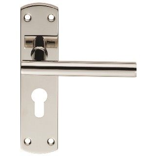 CARLISLE BRASS - CSLP1164E-BSS STEELWORX MITRED - T CSL LEVER ON BACKPLATE - LOCK EURO PROFILE 47.5MM C/C (172 X 44MM) - POLISHED