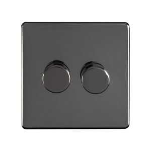 Eurolite Ecbn2Dled 2 Gang Led Push On Off 2Way Dimmer Switch Concealed Black Nickel Plate Matching Knobs Black Trim