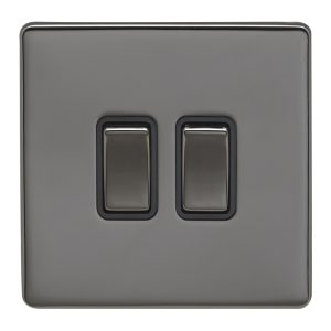 Eurolite Ecbn2Swbnb 2 Gang 10Amp 2Way Switch Concealed Black Nickel Plate Matching Rockers Black Trim