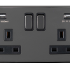 Eurolite Ecbn2Usbbnb 2 Gang 13Amp Switched Socket With Combined 3.1Amp Usb Outlets Concealed Black Nickel Plate Matching Rockers Black Trim