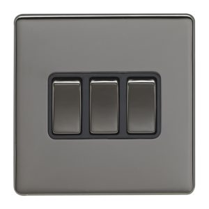 Eurolite Ecbn3Swbnb 3 Gang 10Amp 2Way Switch Concealed Black Nickel Plate Matching Rockers Black Trim