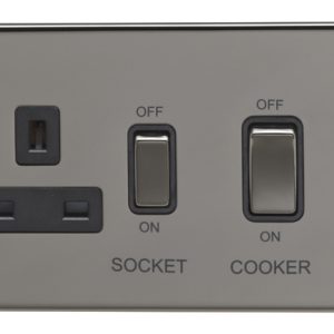 Eurolite Ecbn45Aswasbnb 45Amp Dp Cooker Switch With 13Amp Socket Concealed Black Nickel Plate Matching Rockers Black Trim