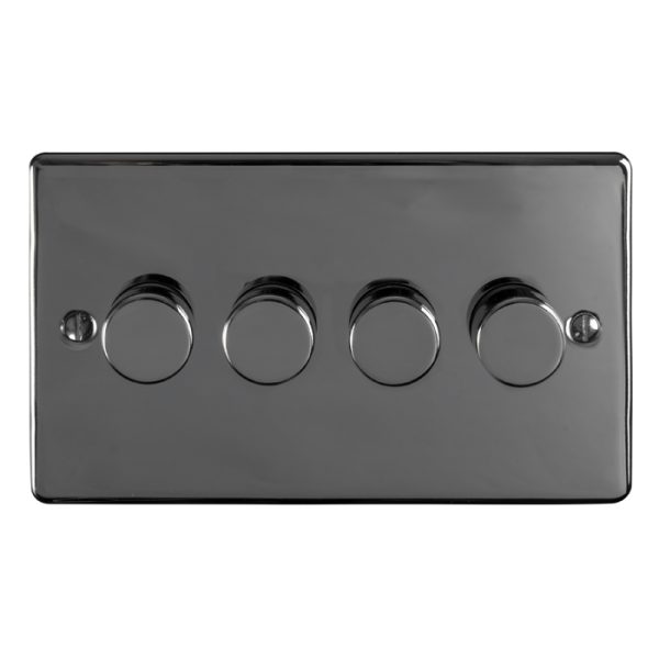 Eurolite Ecbn4Dled 4 Gang Led Push On Off 2Way Dimmer Concealed Black Nickel Plate Matching Knobs Black Trim