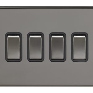 Eurolite Ecbn4Swbnb 4 Gang 10Amp 2Way Switch Concealed Black Nickel Plate Matching Rockers Black Trim